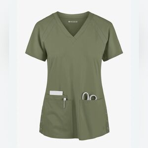 Med Couture Peaches Women's 3-Pocket STRETCH Raglan Sleeve Rib-Knit Side Panels